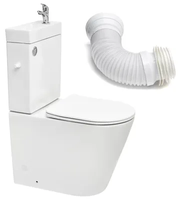 Produktbild von SAT Brevis Stand-WC-Kombination mit integriertem Waschbecken, Armatur und flexiblem Anschlussrohr, Weiß
