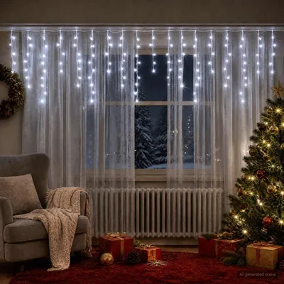 Produktbild von vidaXL Lichtervorhang 210 LEDs Kaltweiß 500 x 72 cm