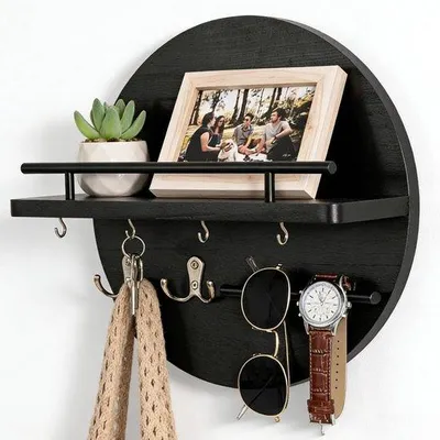 Productafbeelding van Vintage Sleutelrek met Plank en 6 Haken