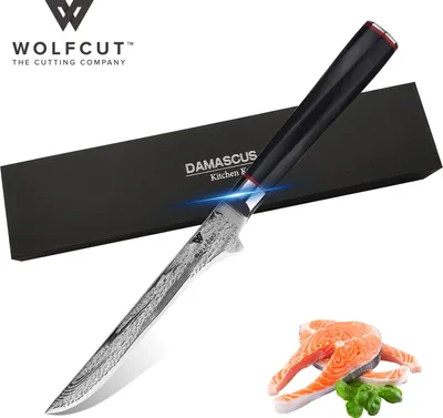 Zdjęcie produktu dla Nóż damasceński do trybowania 14 cm 73 warstwy japońskiej stali damasceńskiej firmy WOLFCUT