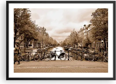 Produktbild von Gerahmtes Poster - Schwarzer Rahmen - Kanal Fahrräder Amsterdam Zentrum - 70x50 cm - Wand Bild - Wanddeko - Wandbilder - Wandposter - Bilderrahmen - Bilder - Kunstdruck - Wandbild - P2BAA70x50-2971