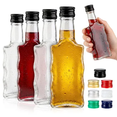 Zdjęcie produktu dla SuperButelki - 5x Butelka szklana FALA 200 ml z zakrętkami – ozdobna na alkohole, butelki ozdobne, falowane, dekoracyjne 0,2 l, na nalewki, flaszki