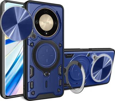 Produktbild von Handyhülle für Honor X9b Dual-Layer Stoßfest Rüstung Hülle mit Dia Kameraschutz und Kreisförmig Ring Ständer Blau