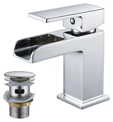 Einhebel-Waschtischarmatur Wasserfall, verchromtes Messing, 1-Loch