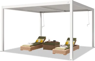 Image de PRIMEYARD Pergola 4x4 m poteaux en aluminium blancs avec lames orientables en acier pavillon