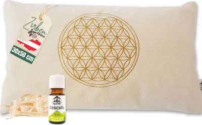 Produktbild von myZirbe Zirbenkissen Blume des Lebens 30x50 cm mit 10ml Zirbenöl gefüllt mit Zirbenspänen