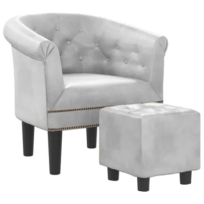 Image de Fauteuil avec repose-pied argenté similicuir
