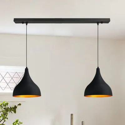 Produktbild von Pendelleuchte Esstisch I Adash I 2 Flammige Metall Hängelampe Ø 26 Cm Schwarz Deckenlampe Wohnzimmer Esstisch Rund Lampenschirm Hängelampe
