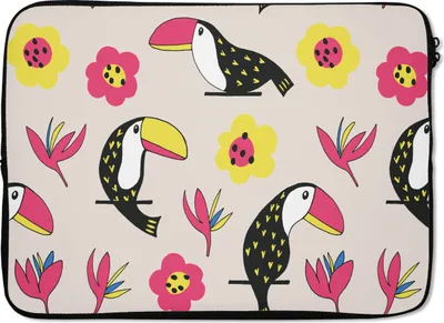 Produktbild von MuchoWow® Laptop Hülle 14 ZollMuster - Vogel - Blume Laptoptasche - Laptoptasche - Stoßsicher - Schutzhaube