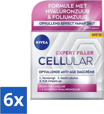 Produktbild von NIVEA – CELLular Expert Filler Tagescreme – Anti-Aging Gesichtscreme – LSF 15 – Mit Hyaluronsäure, Kreatin & Folsäure – 50 ml - Vorteilspack - 6 Stücke