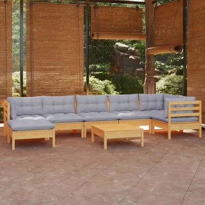 Produktbild von CLORIS 8-tlg. Garten-Lounge-Set mit Grauen Kissen Kiefer Massivholz 3096555