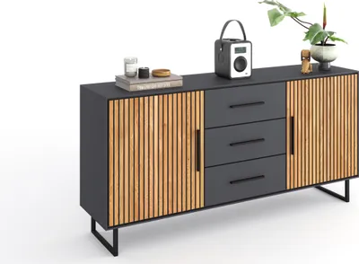 Produktbild von Sideboard >Joe< in Eiche / anthrazit, Eiche teilmassiv - 163x84x40cm (BxHxT)