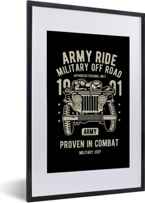 Produktbild von MuchoWow® MuchoWow® Gerahmtes Poster Mancave - Armee - Auto - Schwarz - Vintage 40x60 cm - Poster mit zchwarzem Bilderrahmen - Poster in Rahmen