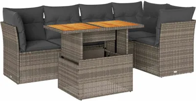Produktbild von vidaXL 6-tlg. Garten-Sofagarnitur mit Kissen Grau Poly Rattan