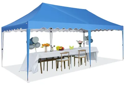 Image de Tente de réception - Tente - Toile de protection - Protection solaire - Imperméable - 3 x 6 mètres - Structure en acier - Bleu