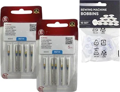 Obrázek produktu pro Sada jehel do šicích strojů, 10 kusů, 90/14, pružné, pletené, univerzální, 130/705 H-S, průhledné