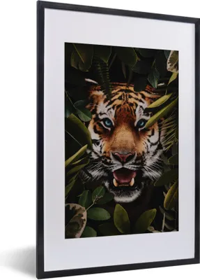 Produktbild von MuchoWow® MuchoWow® Gerahmtes Poster Tiger - Pflanzen - Grün 40x60 cm - Poster mit zchwarzem Bilderrahmen - Poster in Rahmen