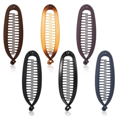 Image de 6 barrettes en forme de banane, épingles à cheveux en forme de banane pour femmes, barrettes vintage en forme de banane avec motif en chevrons, barrettes françaises en forme de banane pour cheveux longs, bouclés et lisses