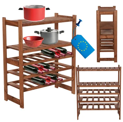Produktbild von MODO24 Kombiregal Holz, 2 Fachböden, 3 Flaschenablagen, Standregal, Vorratsregal, Allzweckregal, Keller, Massivholz Kiefer, 85,8x70x33 cm, Braun, LSR