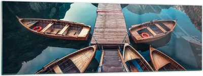 Produktbild von Bilder auf glas - Berge Boot Wasser - 160x50cm - Glasbilder - Wandbilder - Kunstdruck - zum Aufhängen bereit - Wanddekoration aus Glas - Glas Bilder - Wandbild auf Glas - Einteilig - GAB160x50-3971