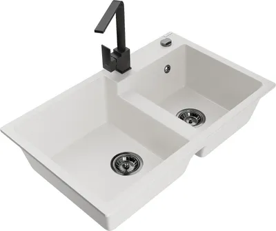 Produktbild von Mexen Tomas 2-Becken-Granitspüle mit Mischbatterie Rita, Weiß - 6516-20-670300-70