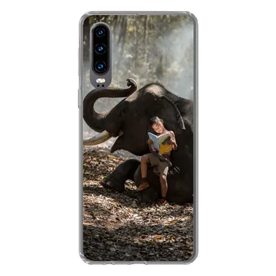 Produktbild von MuchoWow® Handyhülle Schutzhülle Hülle für Huawei P30 Elefant - Junge - Buch - Wald - Tiere - Natur Silikon Softcase Handy Hülle - Kartenbesitzer