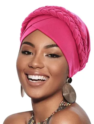 Immagine prodotto di Turbante da donna con treccia, copricapo, cuffia per chemioterapia, berretto preformato, beanie, sciarpa per capelli, cuffia da notte, colore rosa cipria, poliestere, taglia unica, confezione singola