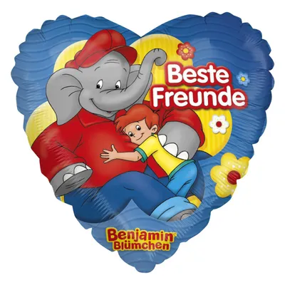 Produktbild von Beste Freunde Benjamin Blümchen Folienballon Herz, blau, Ø45cm, Heliumballon