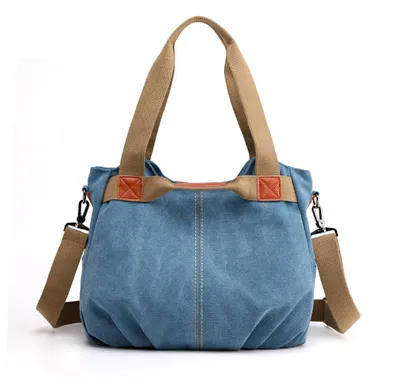 Produktbild von Handtasche Damen Canvas Schultertasche Multifunktionale Umhängetaschen Casual Hobo Groß Taschen für Arbeit Schule Beach Shopper Blau