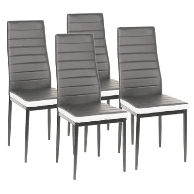 Produktbild von 4er Set Esszimmerstühle Küchenstuhl aus Kunstleder Metallbeine Polsterstuhl grau+weiß