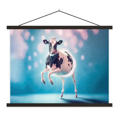 Produktbild von MuchoWow® Textilposter Kuh - Krone - Ballett - Blau - Rosa - Kinder 120x90 cm mit schwarzem Rahmen - Aufhänger für Poster
