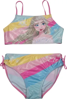 Produktbild von Disney Die Eiskönigin Bikini mit Glitzer und Schleifen für Mädchen - Elsa Frozen Kinder Zweiteiler Schwimmanzug 98-104