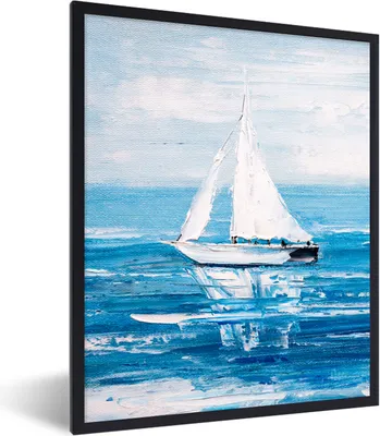 Produktbild von MuchoWow® Gerahmtes Poster Malerei - Ölfarbe - Boot - Wasser 30x40 cm - Poster mit Schwarzem Bilderrahmen Wandposter Rahmen Foto Bilder - Wanddeko - Kunstdrucke