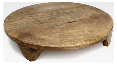 Produktbild von Großer runder Servierteller aus Mangoholz - 38 cm - Massivholz Servierplatte mit Standfüßen - Kerzentablett für Tischdekoration