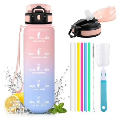 Produktbild von Trinkflasche 1L JAPORIA mit Strohhalm, BPA-frei, auslaufsicher, Sportflasche