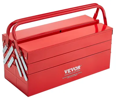 Immagine prodotto di VEVOR cassetta degli attrezzi 457,2x200x215 mm, 3 strati, 5 scomparti, acciaio verniciato a polvere, cassetta degli attrezzi per casa, fabbrica, magazzino, officina, rosso