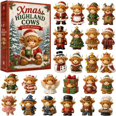 Produktbild von Highland Cow Adventskalender 2026, 24 Tage 3D Kuh Weihnachts Kalender (2D_B) fš¹r Kinder, Familie und Weihnachtszeit