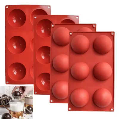Obrázok produktu pre Silikónová forma na polguľky, 6 otvorov, priemer 6,6 cm, vhodná na koláče a čokoládu, 4 kusy