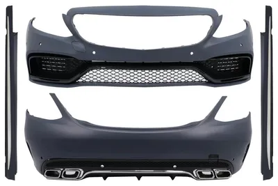 Productafbeelding van Bodykit voor Mercedes C-klasse W205 sedan, modeljaren 2014-2018, bestaande uit bumpers, sideskirts en uitlaatsierstukken.