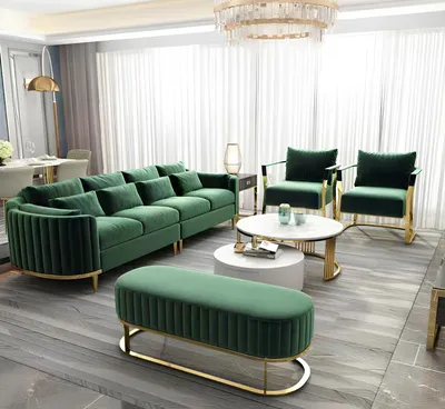 Immagine prodotto di Divano di design verde set tappezzeria set tessuto velluto divano 311 posti