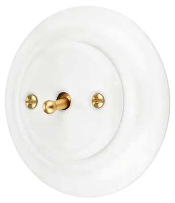 Image de Interrupteur à bascule encastré en porcelaine style rétro métal laiton I PR1 blanc
