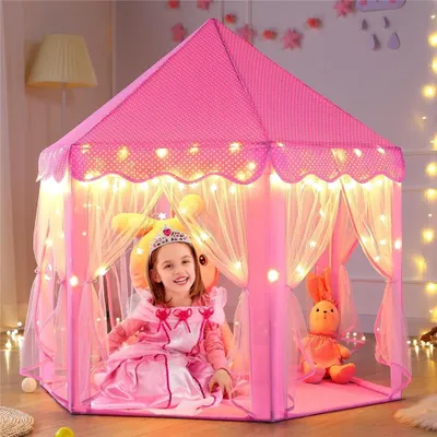 Produktbild von Spielzelt Für Kinder, Kinderspielzelt Mädchen Kinder Zelt mit LED-Lichtern, Princess Castle Spielzelt, Prinzessin Zelt Innen & Draussen - Geschenk