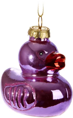 Immagine prodotto di BRUBAKER anatra cigolante rosa-viola in vetro - Dipinta a mano e soffiata a bocca - Decorazione per l'albero di Natale divertente - Guai di Natale anatra