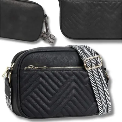 Image de Camerazar Élégant sac à bandoulière en cuir noir pour femmes avec coutures