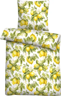 Produktbild von Renforce-Bettwäsche - Weiß - Gelb - Grün - 135 x 200 cm - mit Reißverschluss