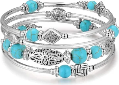Produktbild von ALSTER HERZ® 1 Stück Wickelarmband, türkise Achat-Steine, Armreif, ideales Geschenk für Frauen, J0555