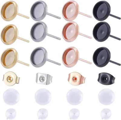 Image de Kit de fabrication de boucles d'oreilles, 150 pièces, cabochons de 8 mm, dos en acier inoxydable, pour la création de bijoux