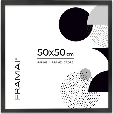 Immagine prodotto di Cornice FRAMAI® 50x50 cm in MDF nero: cornice ecologica con plexiglass infrangibile, gancio e supporto