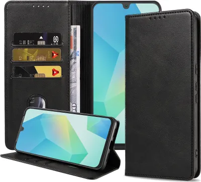Image de Smartphonica Etui pour téléphone portable Samsung Galaxy A16 en simili cuir avec fermoir magnétique et porte-cartes Bibliothèque avec rabat - Noir