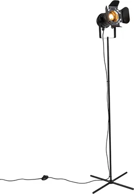 Produktbild von Qazqa Industrial Stehleuchte, Stehlampe - Movie - Schwarz, max. 60W, Geeignet für LED, 167cm, Ideal als Wohnzimmerlampe